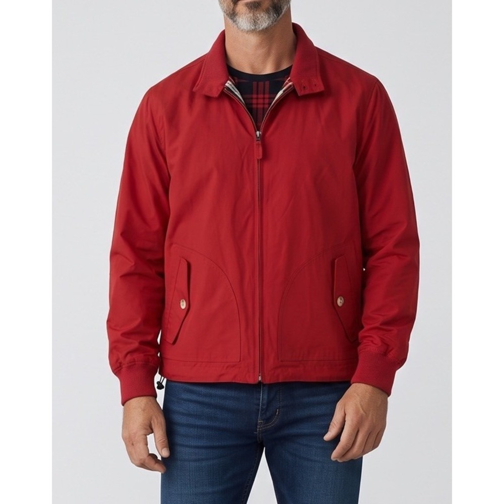 GUIDEBOAT CO. Men's XL Red Harrington Jacket Plaid Lined Cotton Nylon Zip